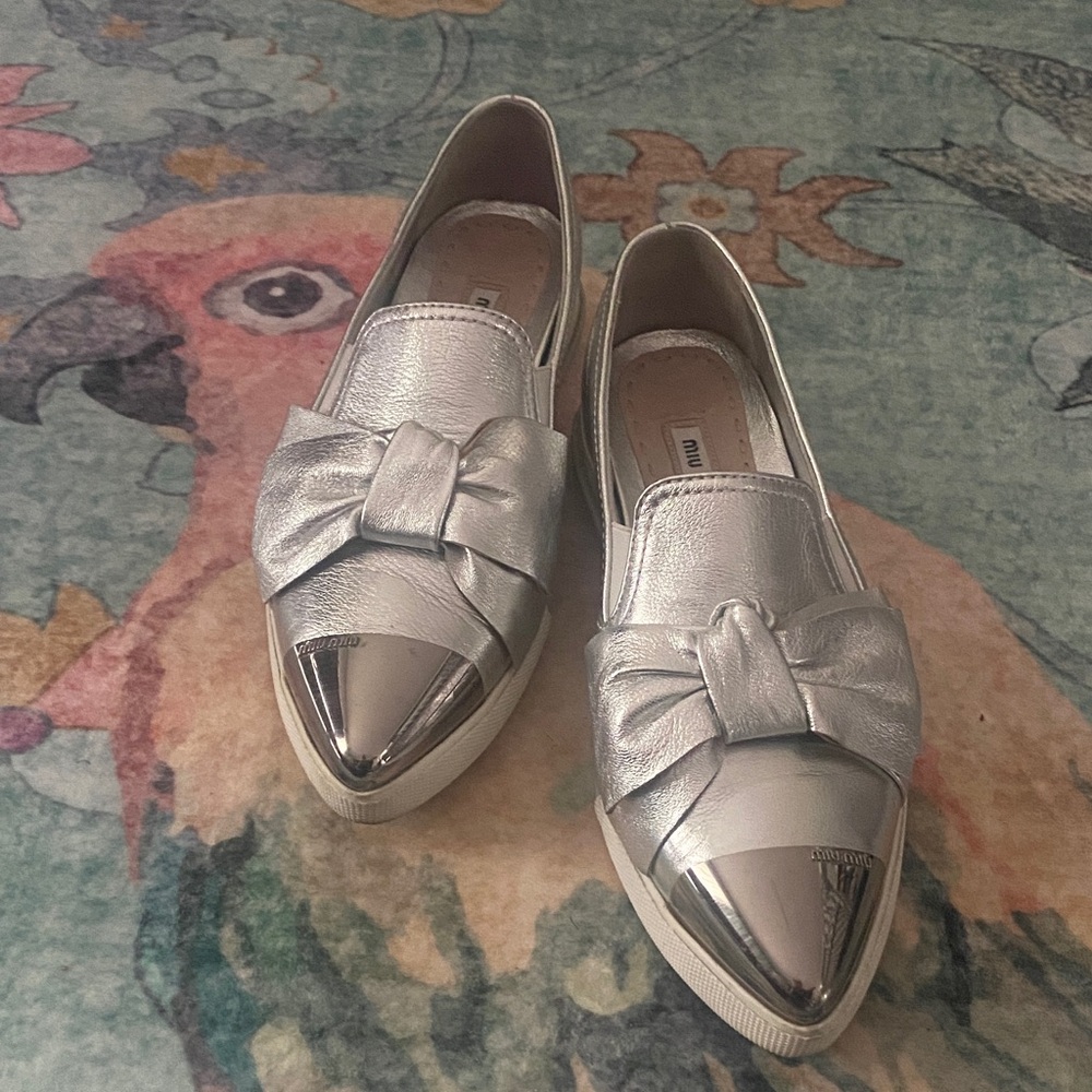 Miu Miu Silver Women's Bow Loafers size 6 / 36